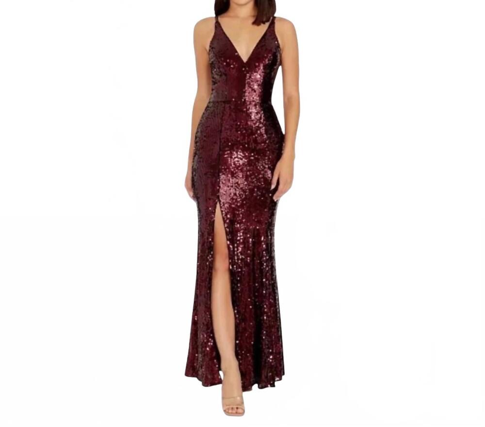 NEW DRESS THE POPULATION women's iris strapless sequin gown in port wine